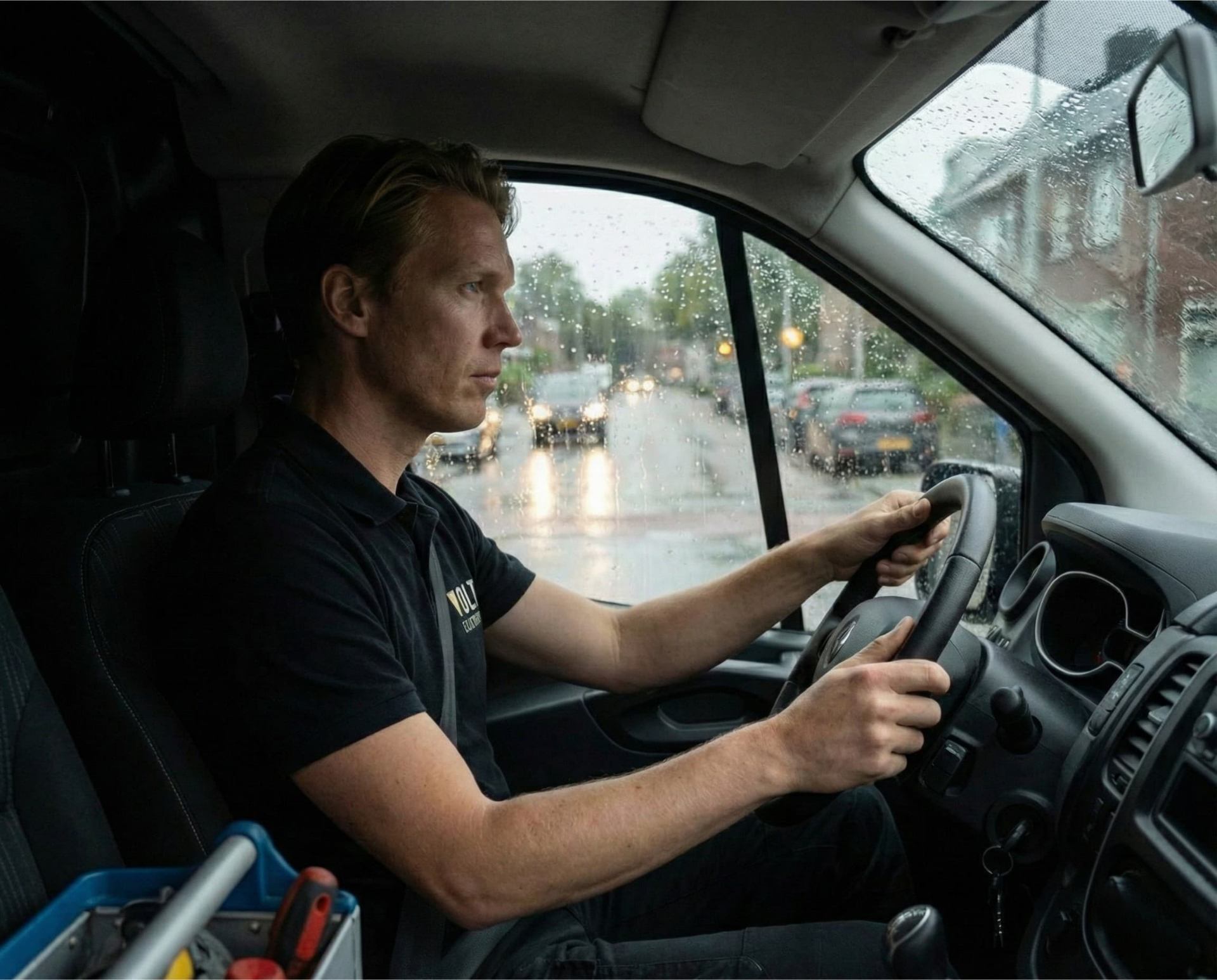 Volt elektricien onderweg naar spoedklus